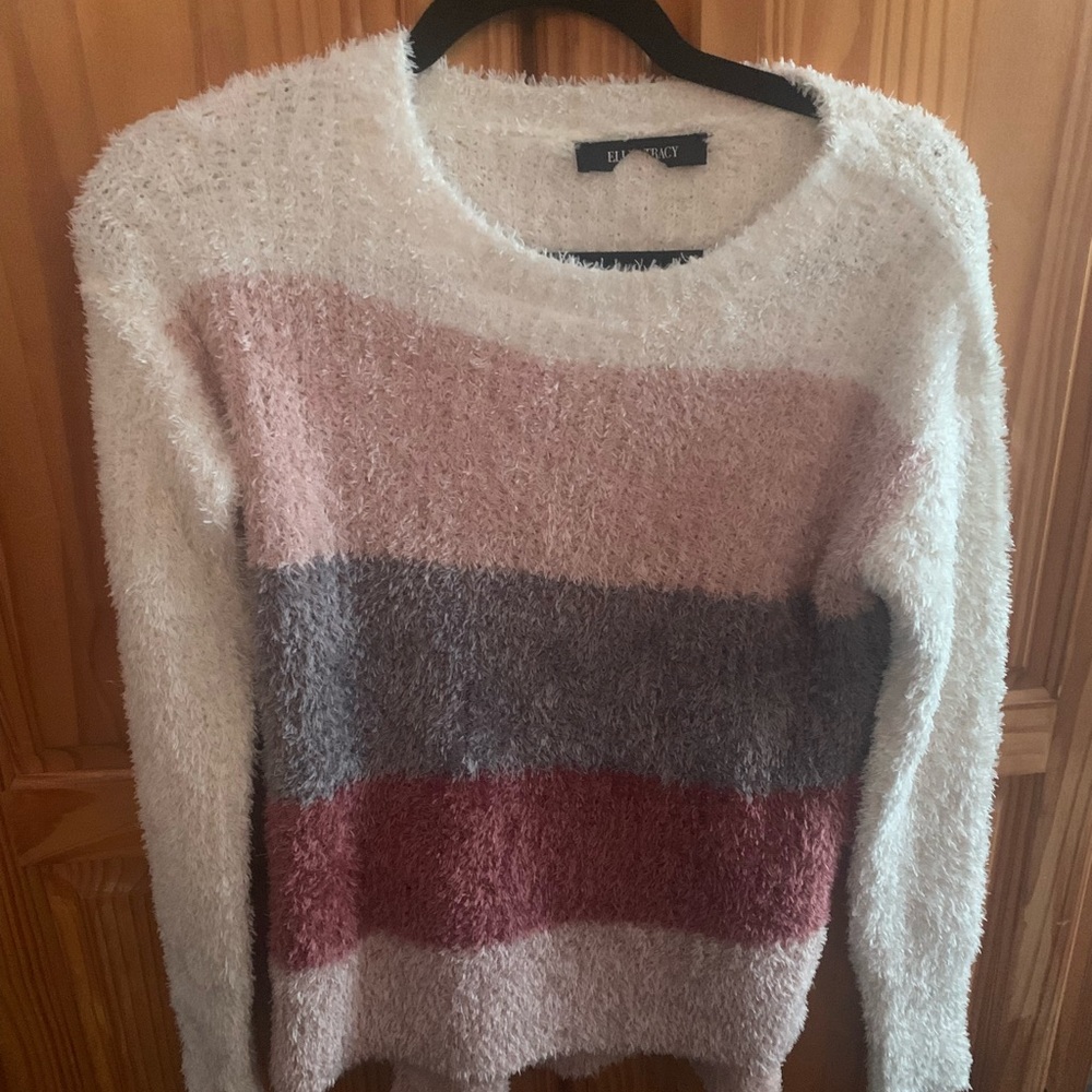 Ellen Tracey Color block fuzzy sweater